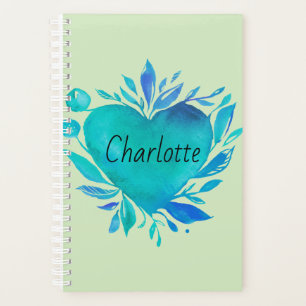 Charlotte Personalized Blue Watercolor Heart Planner