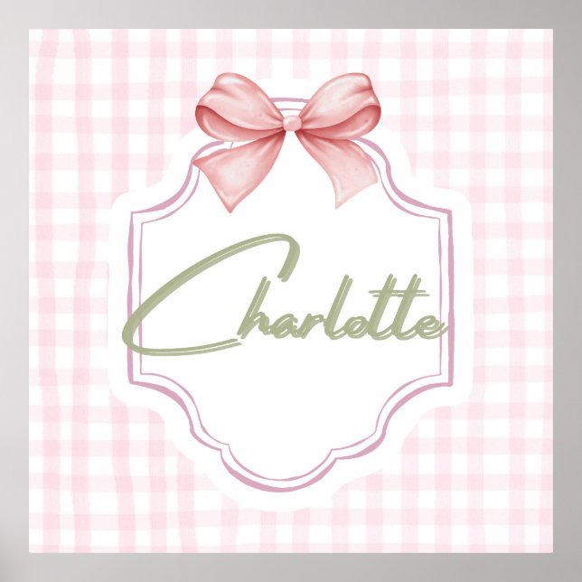 Charlotte Personalized Pink Bow & Gingham Print  (Front)