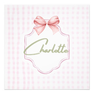 Charlotte Personalized Pink Bow & Gingham Print 