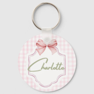 Charlotte Personalized Pink Bow & Gingham Print Keychain