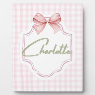 Charlotte Personalized Pink Bow & Gingham Print Plaque