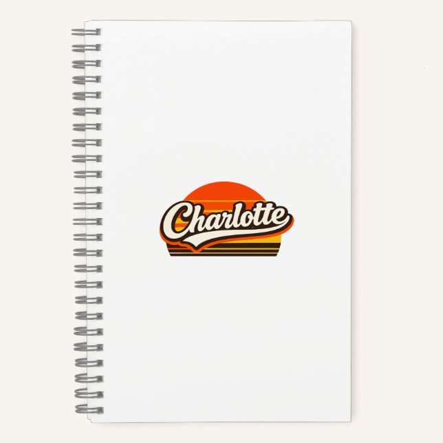 Charlotte Retro Sunset Personalized Name Design Notebook (Front)