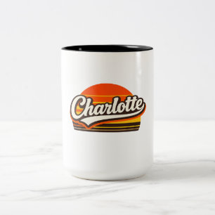 Charlotte Retro Sunset Personalized Name Design Two-Tone Coffee Mug