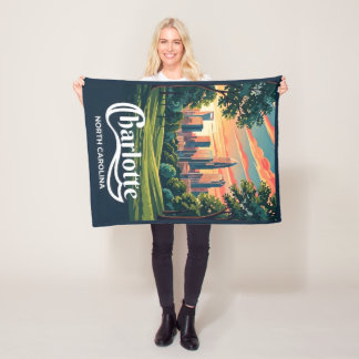 Charlotte Skyline Sunset – North Carolina Fleece Blanket