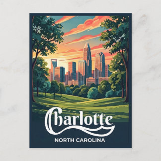 Charlotte Skyline Sunset – North Carolina Holiday Postcard