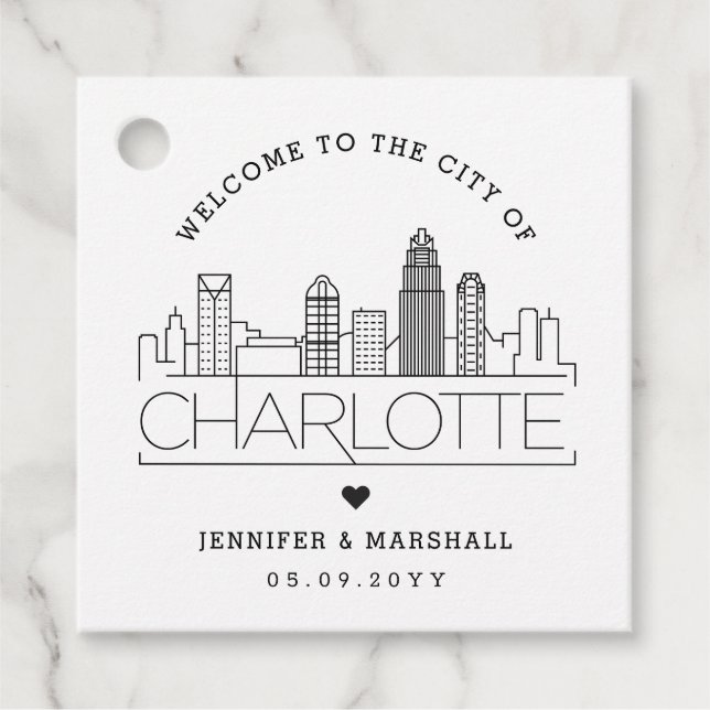 Charlotte Skyline | Wedding Welcome Favour Tags (Front)