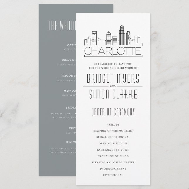 Charlotte Stylized Skyline | Wedding Program (Front/Back)