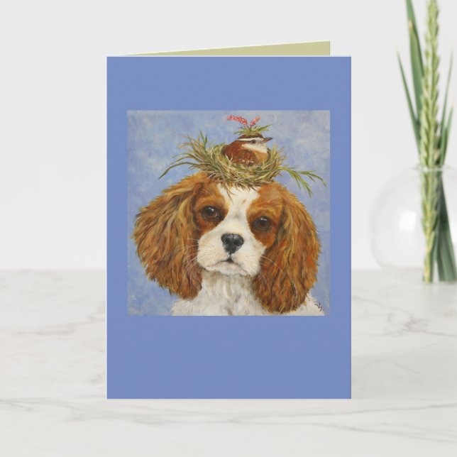 Charlotte the Cavalier with Carolina wren card (Front)