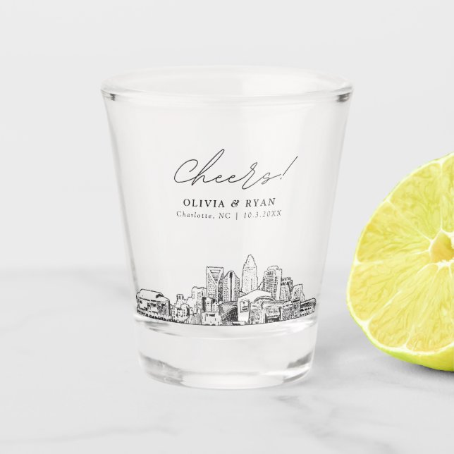 Charlotte Wedding Favour Personalized Cheers Shot Glass (Front)