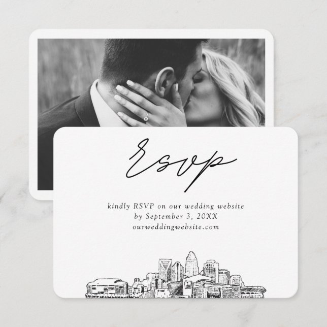 Charlotte Wedding Minimalist Sketch RSVP Enclosure Card (Front/Back)