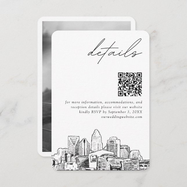 Charlotte Wedding Modern Details QR Code Small Enclosure Card (Front/Back)