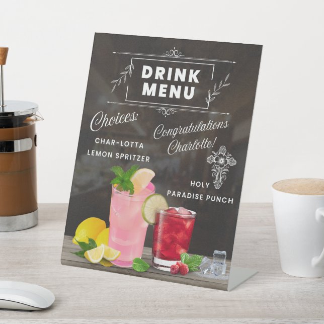 Charlotte's Drink Menu Pedestal Sign (In SItu)