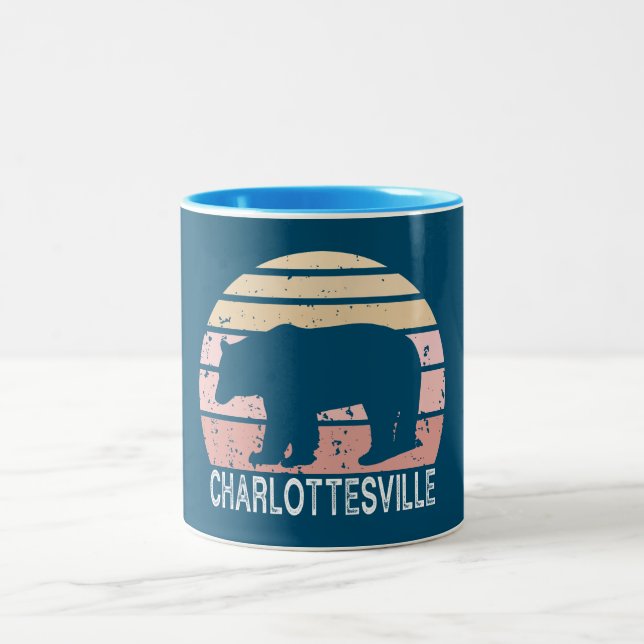 Charlottesville Virginia Retro Bear Two-Tone Coffee Mug (Center)