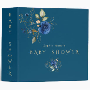 Charm Blue Gold Flowers Baby Shower Photo Album Binder