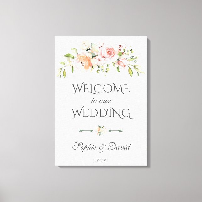 Charm Blush Cream Floral Welcome Wedding Canvas Print (Front)