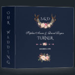 Charm Blush Floral Antlers Navy Wedding Album Binder<br><div class="desc">Rustic Pink Blush Floral Antlers Monogram card design featuring gorgeous watercolour antlers with pink blush floral bouquet, arrows with hearts and a floral bouquet as a divider; on the back floral divider with initials on a rich navy blue background. Use Customize tool to add your info. You can change fonts,...</div>