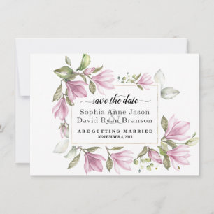 Charm Blush Magnolia Flowers Wedding Calligraphy Save The Date