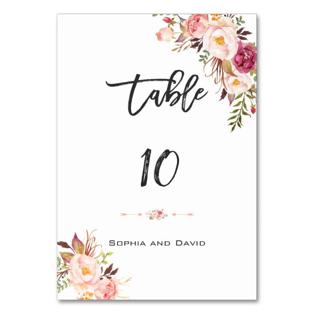 Charm Blush Pink Floral Handwriting Table Number (Back)