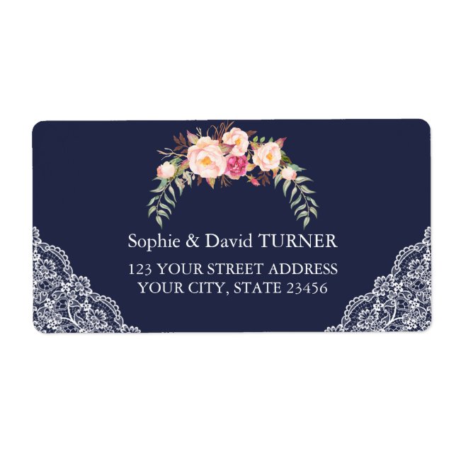 Charm Blush Pink Flowers Lace Navy Wedding (Front)
