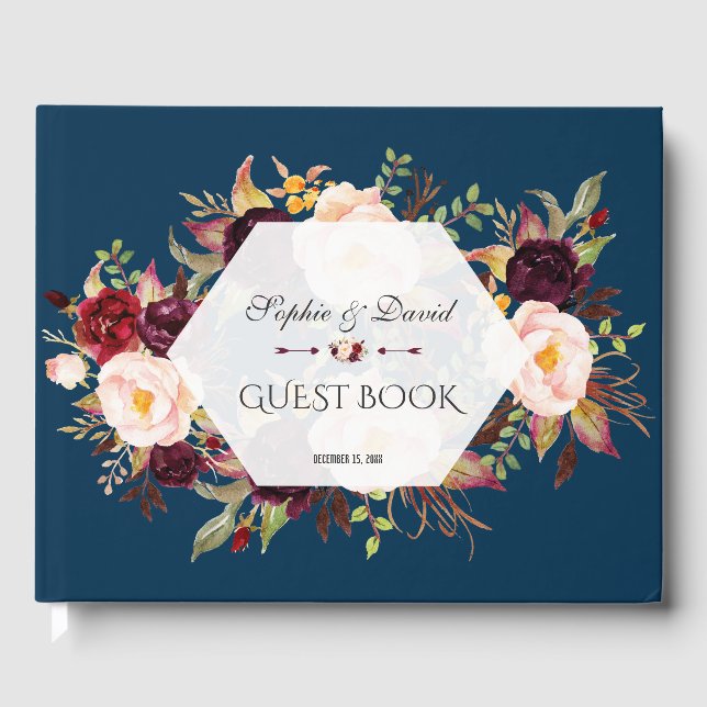 Charm Burgundy Blush Floral Geometric Guest Book (Front)