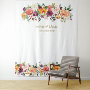 Charm Burgundy Blush Floral Photo Booth Backdrop Tapestry
