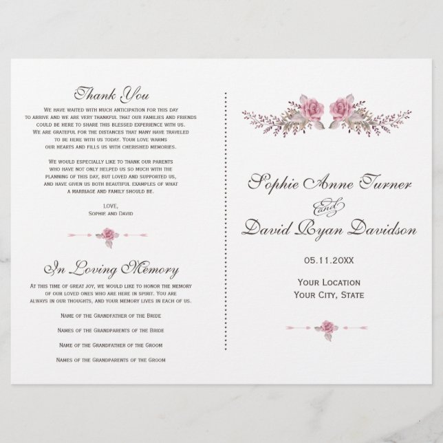 Charm Burgundy Red Marsala Floral Wedding Program (Front)