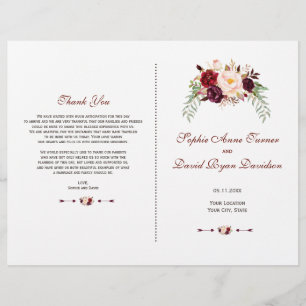 Charm Burgundy Red Marsala Floral Wedding Program