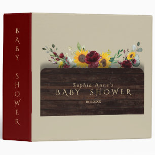 Charm Burgundy Sunflowers Baby Shower Photo Album Binder
