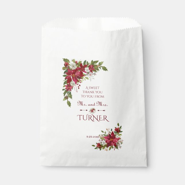 Charm Christmas Red White Poinsettia Frame Wedding Favour Bag (Front)