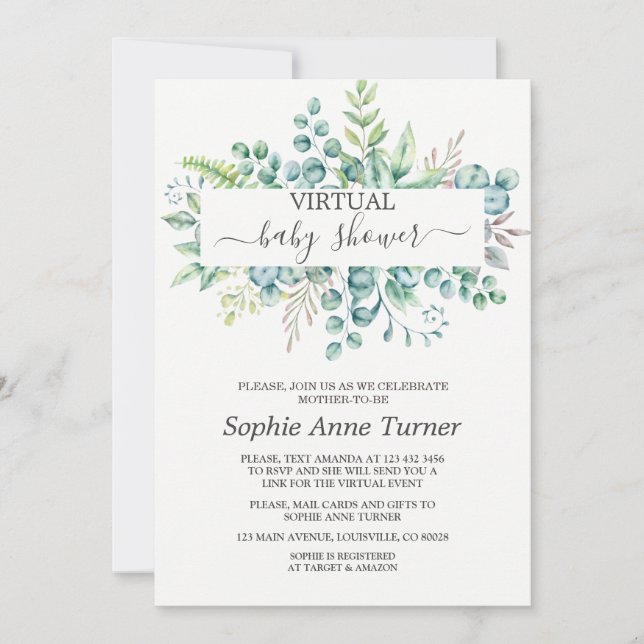Charm Eucalyptus Virtual Baby Shower By Mail Invitation (Front)