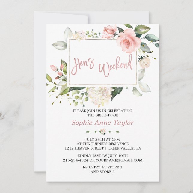 Charm Floral Rose Gold Bachelorette Weekend Party Invitation (Front)