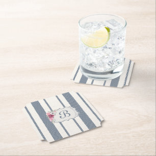 Charm French Farmhouse Blue and white Striped Paper Coaster