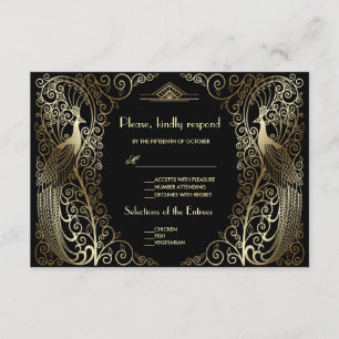 Charm Gold Art Deco Peacocks Wedding RSVP