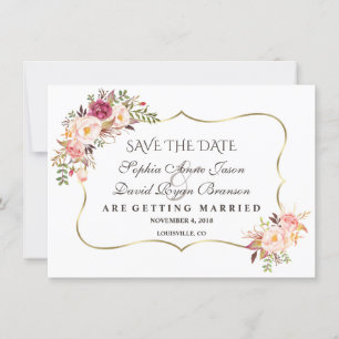 Charm Gold Blush Pink Floral Save The Date