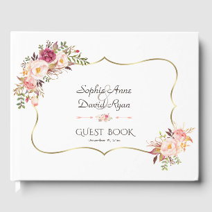 Charm Gold Blush Pink Floral Wedding Guest Book