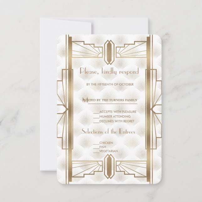 Charm Gold Great Gatsby Art Déco 20s Mariage RSVP (Devant)