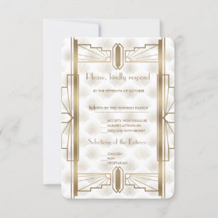 Charm Gold Great Gatsby Art Deco 20s Wedding RSVP Card