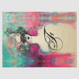CHARM /Lady With Mask Monogram Pink Teal Green Tissue Paper