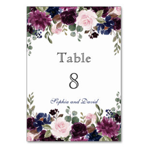 Charm Lavender Navy Blue Floral Bloom Table Number