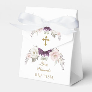 Charm Lavender Pink Blush Flowers Monogram Baptism Favor Box