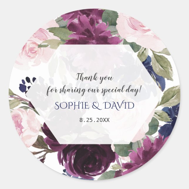 Charm Lavender Purple Floral Bloom Wedding Classic Round Sticker (Front)