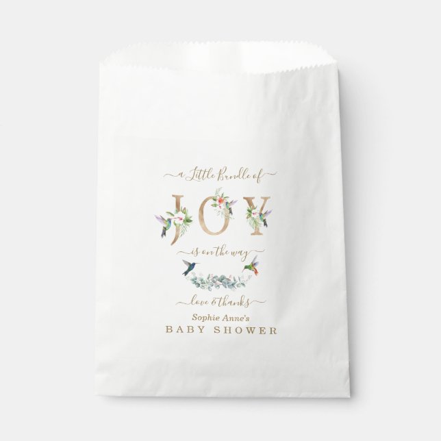 Charm Little Bundle Of Joy Hummingbird Baby Shower Favour Bag (Front)