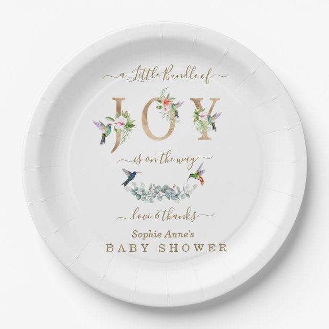 Charm Little Bundle Of Joy Hummingbird Baby Shower Paper Plate (Front)