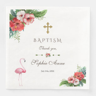 Charm Luau Flamingo Tropical Floral Baptism Invite Napkin
