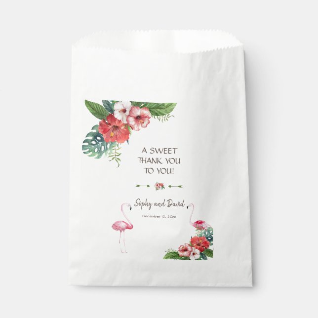 Charm Luau Flamingo Tropical Floral THANK YOU Favour Bag (Front)