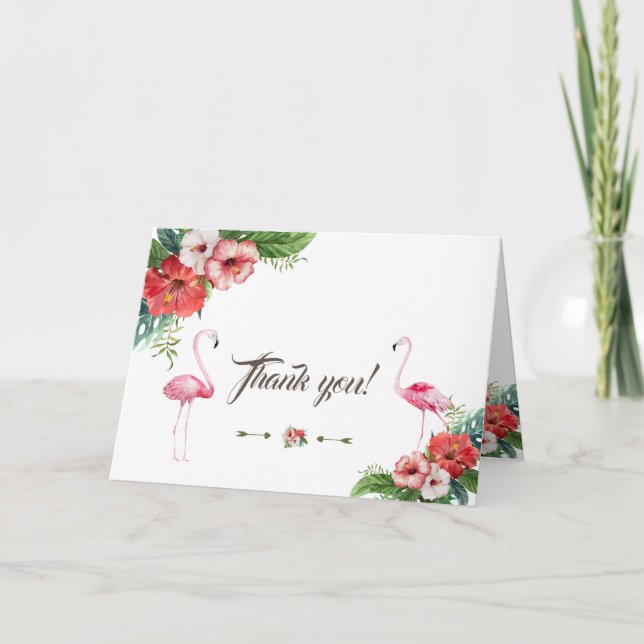Charm Luau Flamingo Tropical Floral Thank  you Thank You Card (Front)