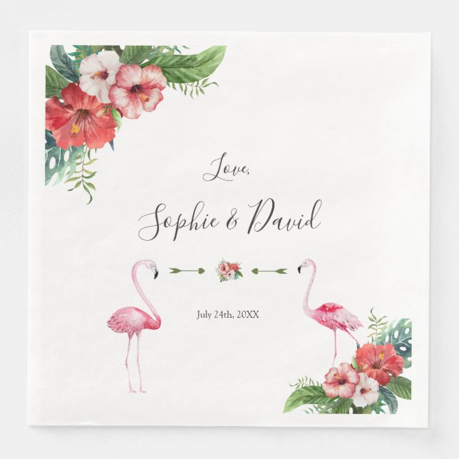 Charm Luau Flamingo Tropical Floral Wedding Napkin (Front)
