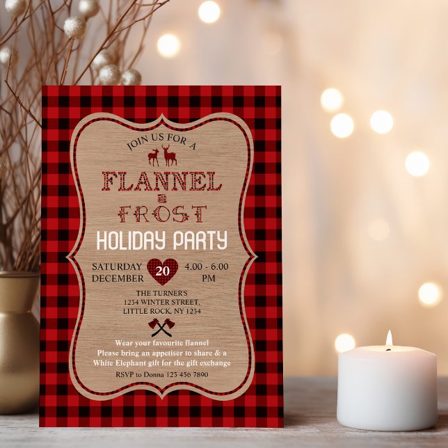Charm Lumberjack Flannel and Frost Holiday Party Invitation (Creator Uploaded)