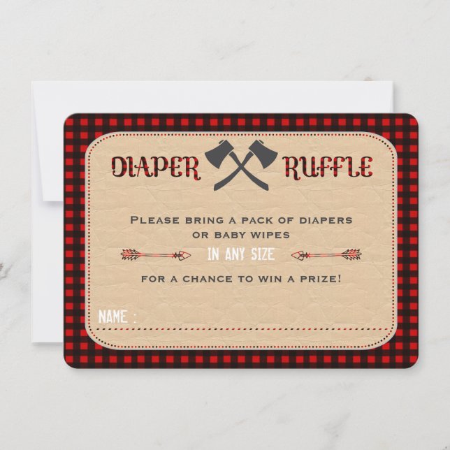 Charm Lumberjack Hunter Boy Diaper Raffle Ticket Invitation (Front)