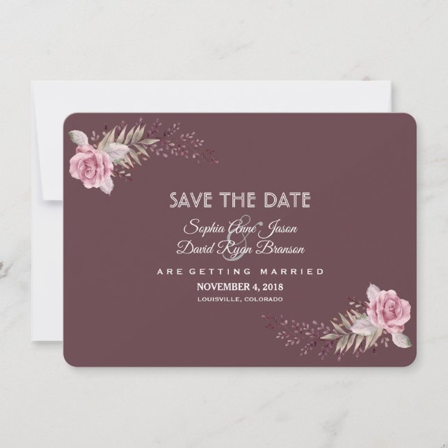 Charm Marsala Maroon Boho Floral Save The Date (Front)